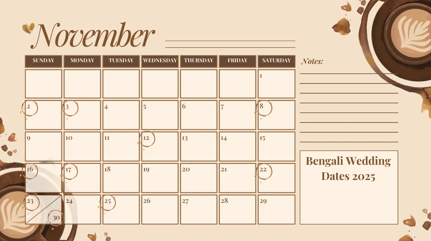 Bengali wedding calendar with preferred marriage dates for November 2025 as the wedding season begins.